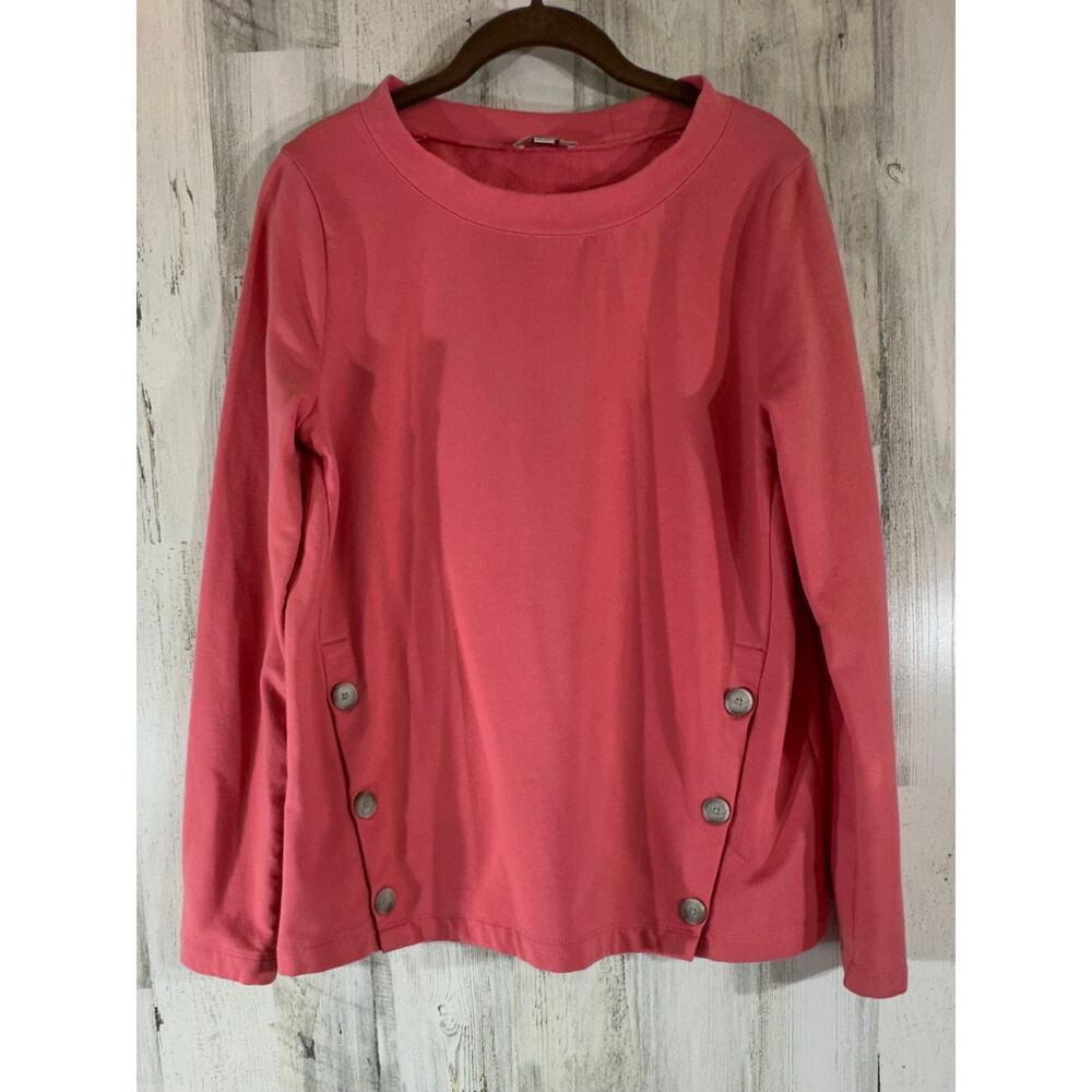 Loft Outlet Fleece Top Size Medium Pink Coral.Button Accents Boxy Soft‎